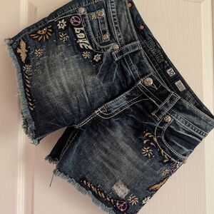 Miss Me Dark Blue Embroidered Denim Shorts